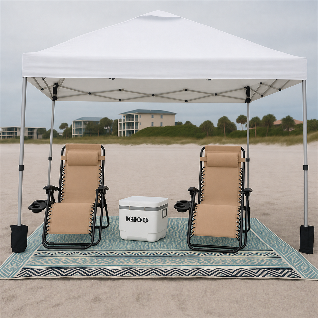 Luxury beach cabana rental with 10x10 shade tent and setup service