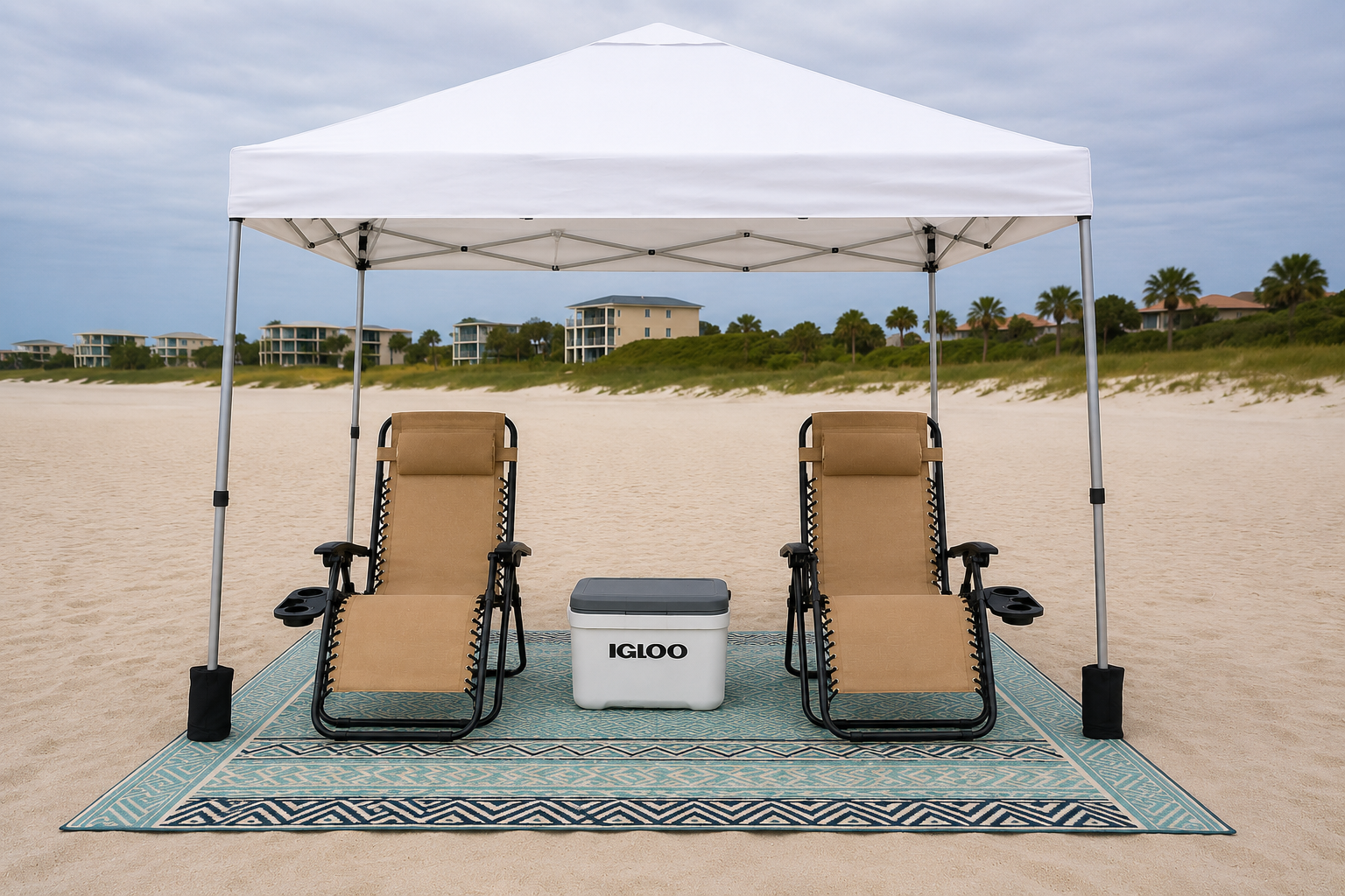 Luxury beach cabana rental with 10x10 shade tent and setup service