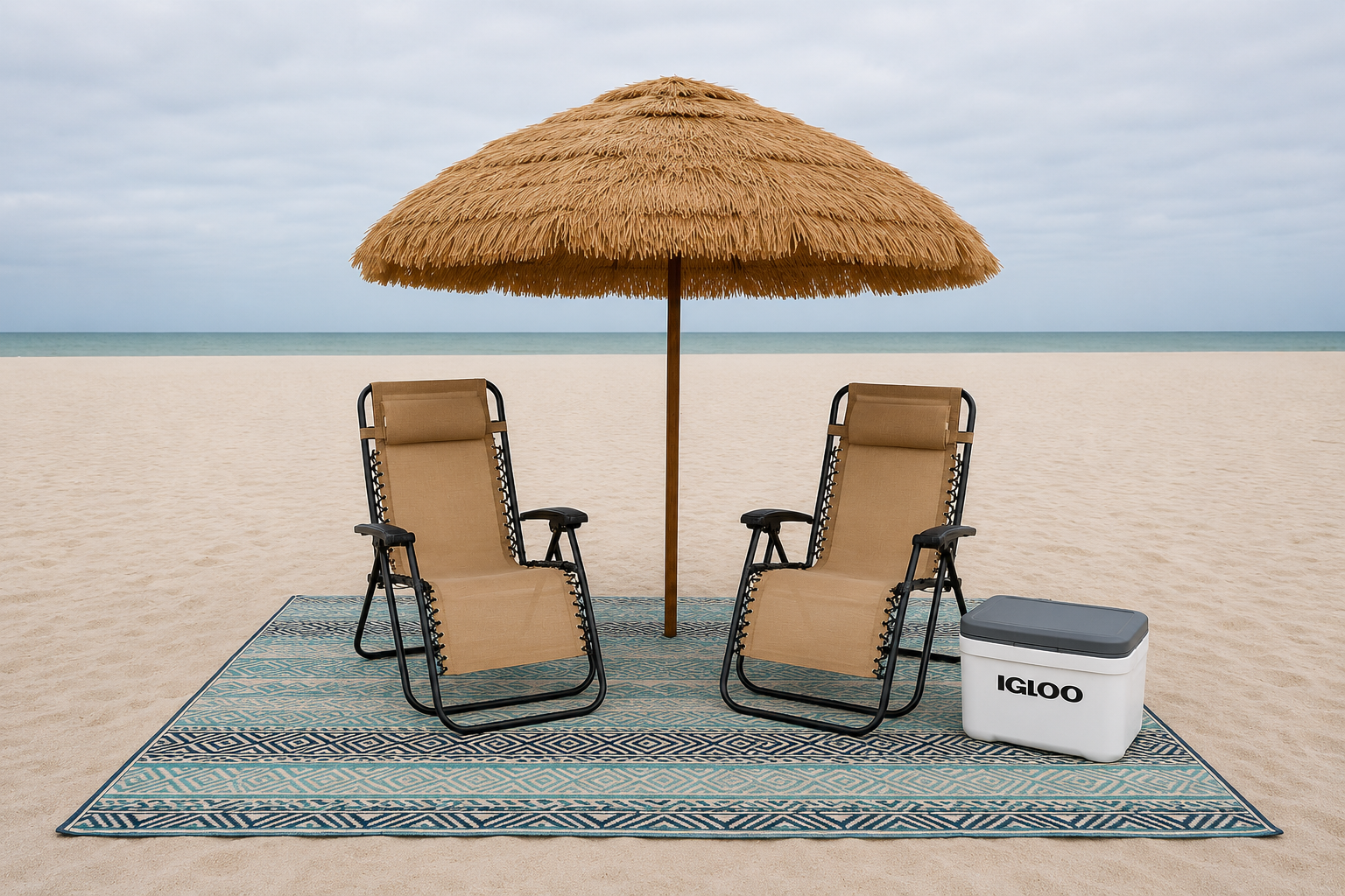 Beach umbrella rental package with 8ft UV-protection umbrella and sand anchor
